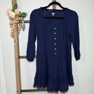 Aerie Blue Long Sleeve Peasant Mini Dress Size X Small